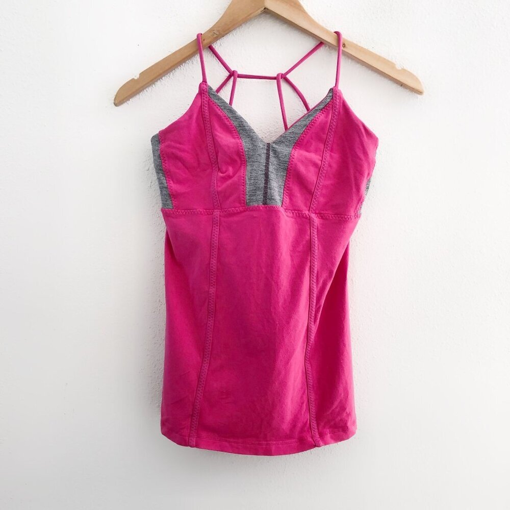 LULULEMON Tadasana Pink/ Grey Spaghetti Straps Tank Top Size 8